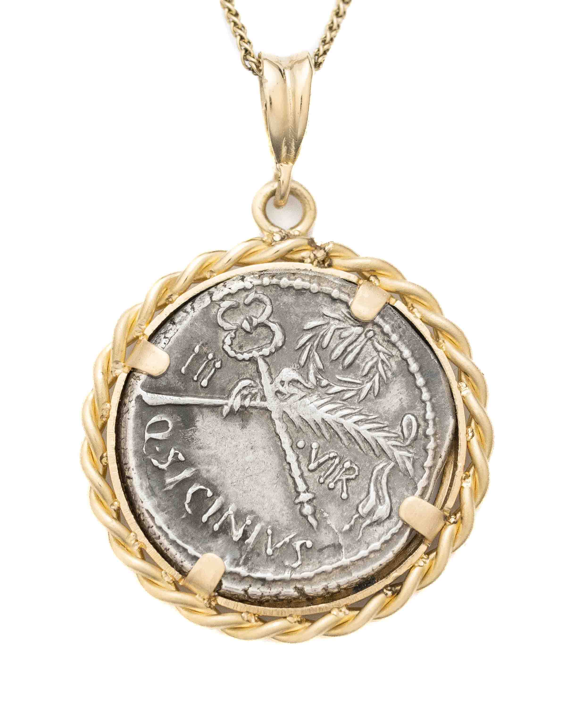 14k Gold Genuine Ancient Roman Coin Necklace (Fortuna; 49 B.C.)