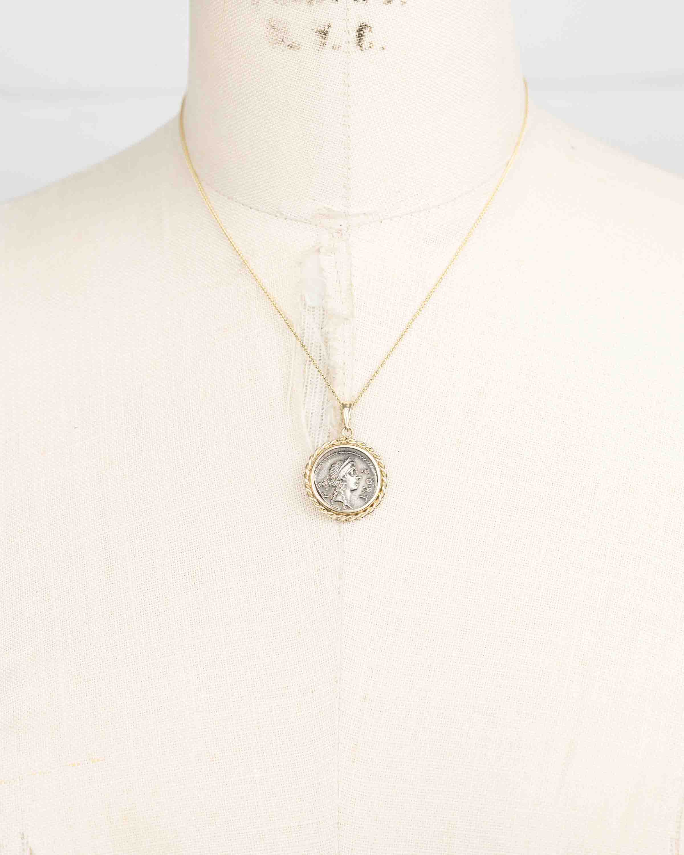 14k Gold Genuine Ancient Roman Coin Necklace (Fortuna; 49 B.C.)