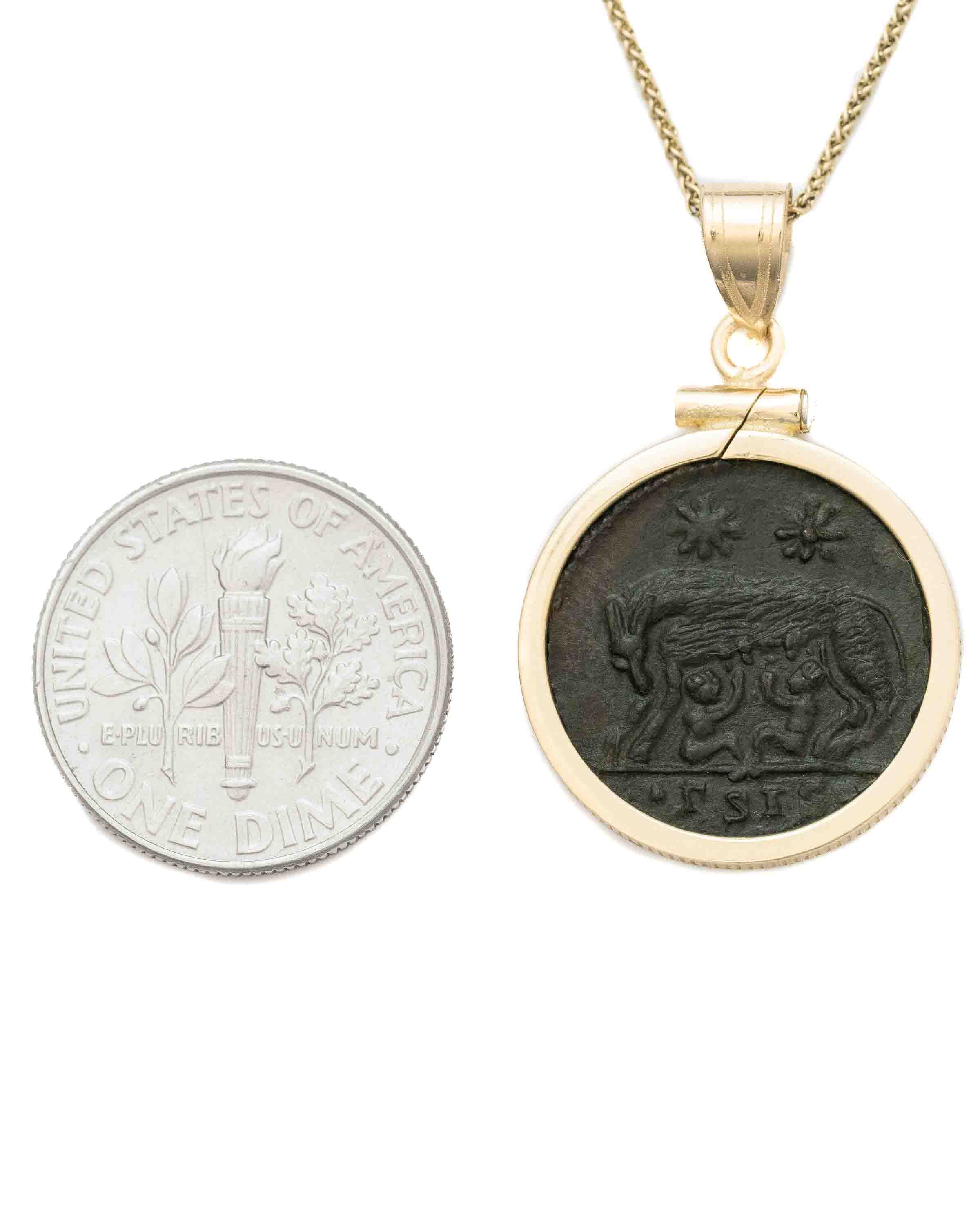 14k Gold Genuine Ancient Constantinople Commemorative (Romulus & Remus; 307-337 A.D.)