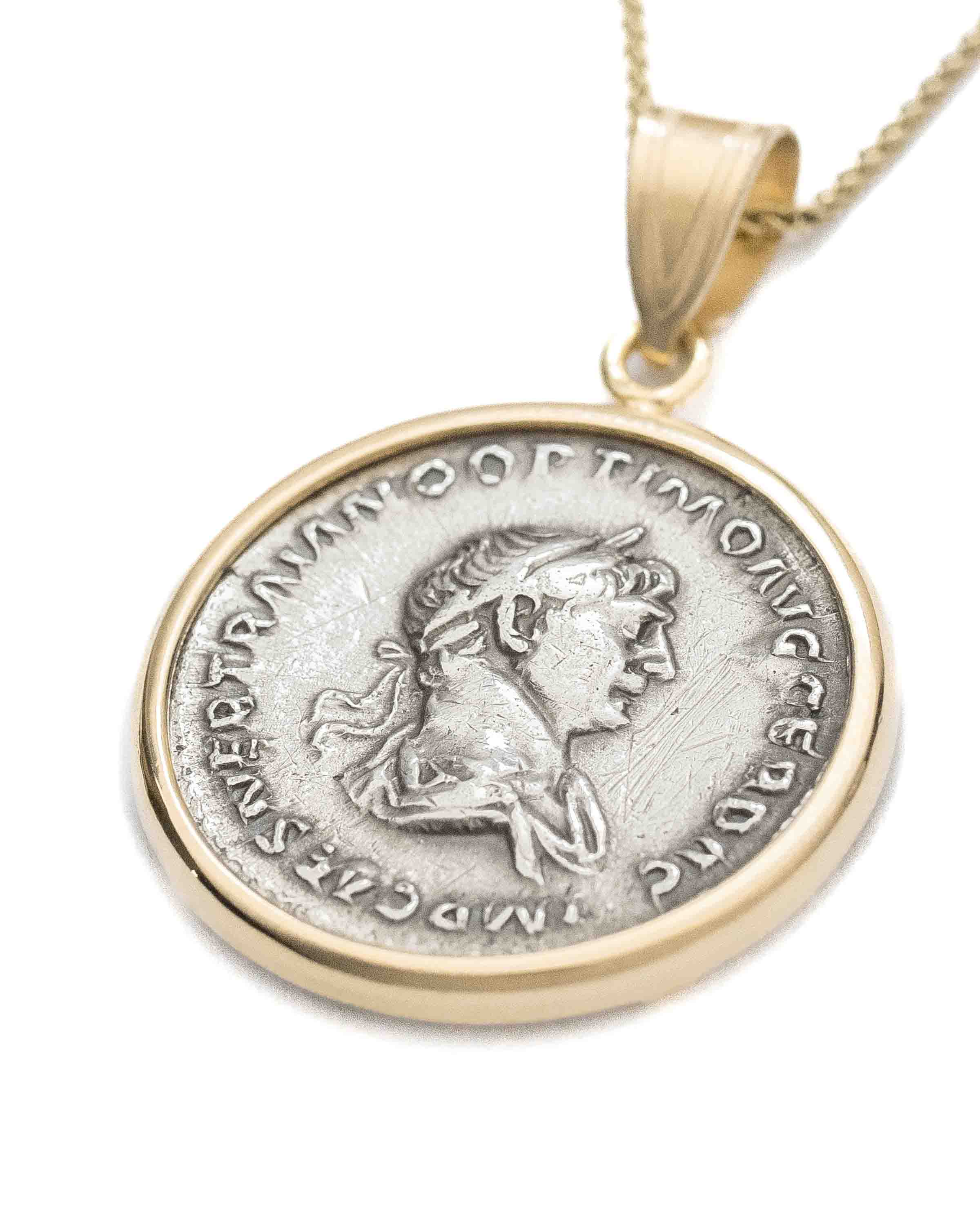 14k Gold Genuine Ancient Roman Coin Necklace (Trajan; 114-116 A.D.)