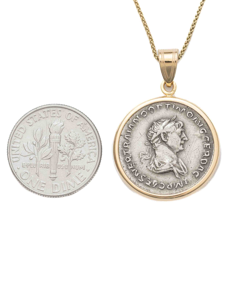14k Gold Genuine Ancient Roman Coin Necklace (Trajan; 114-116 A.D.)