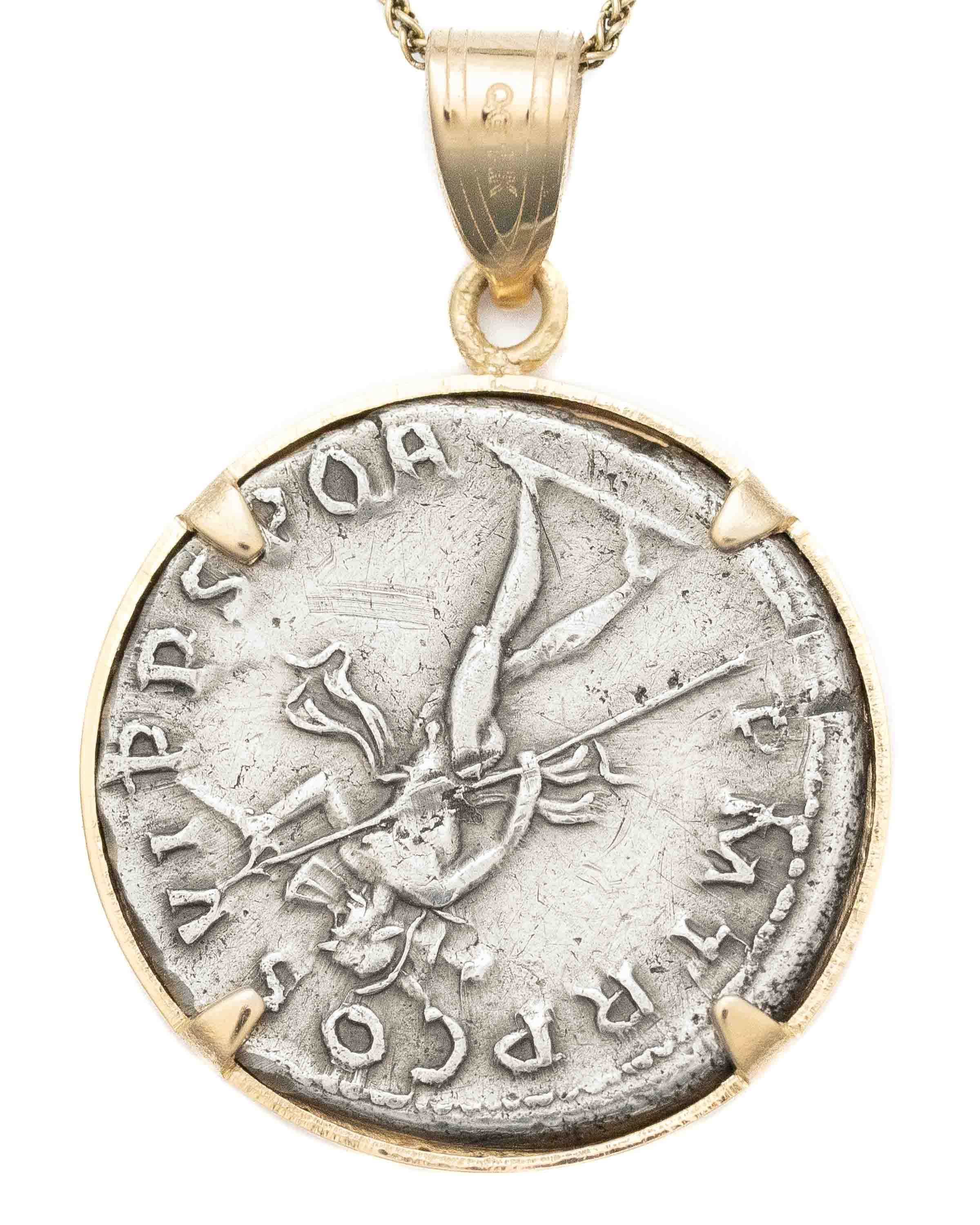 14k Gold Genuine Ancient Roman Coin Necklace (Trajan; 114-116 A.D.)