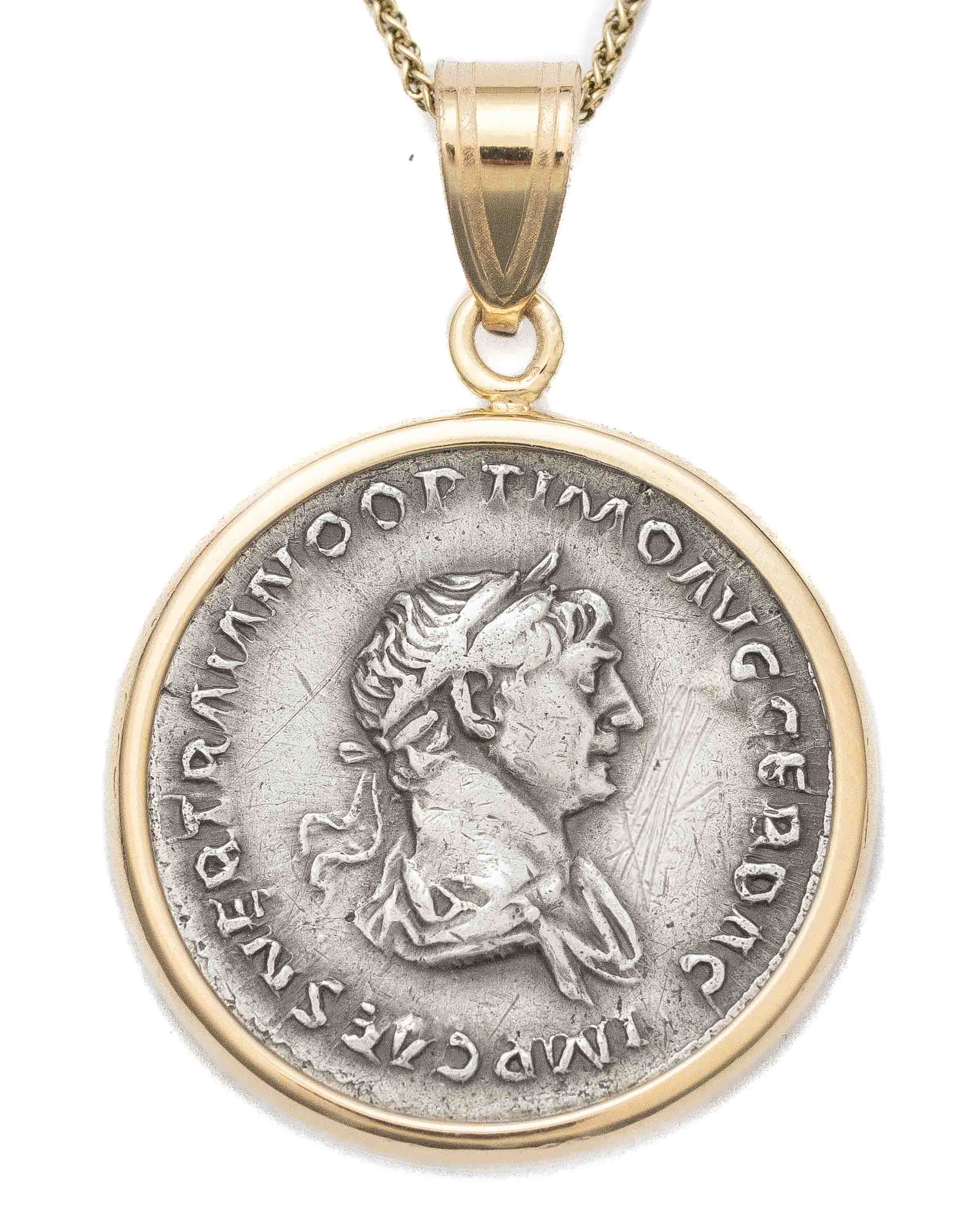 14k Gold Genuine Ancient Roman Coin Necklace (Trajan; 114-116 A.D.)