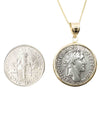 14k Genuine Ancient Roman Coin Pendant Necklace (Antoninus Pius; 138-161 A.D.)