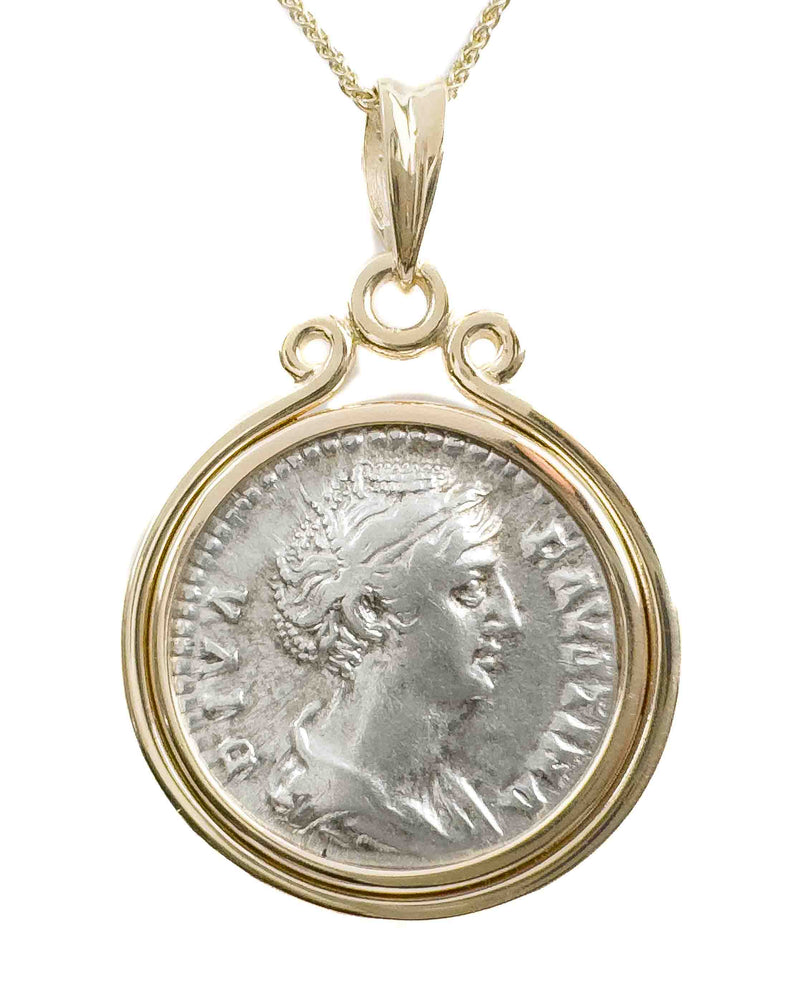 14k Gold Genuine Ancient Roman Coin Pendant Necklace (DIVA FAUSTINA; 140-141 A.D.)