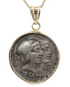 14k Gold Genuine Ancient Roman Coin Pendant Necklace (Honos & Virtus; 68 B.C.)