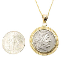 14k Gold Genuine Ancient Roman Coin Pendant Necklace (Jupiter; 83-82 B.C.)