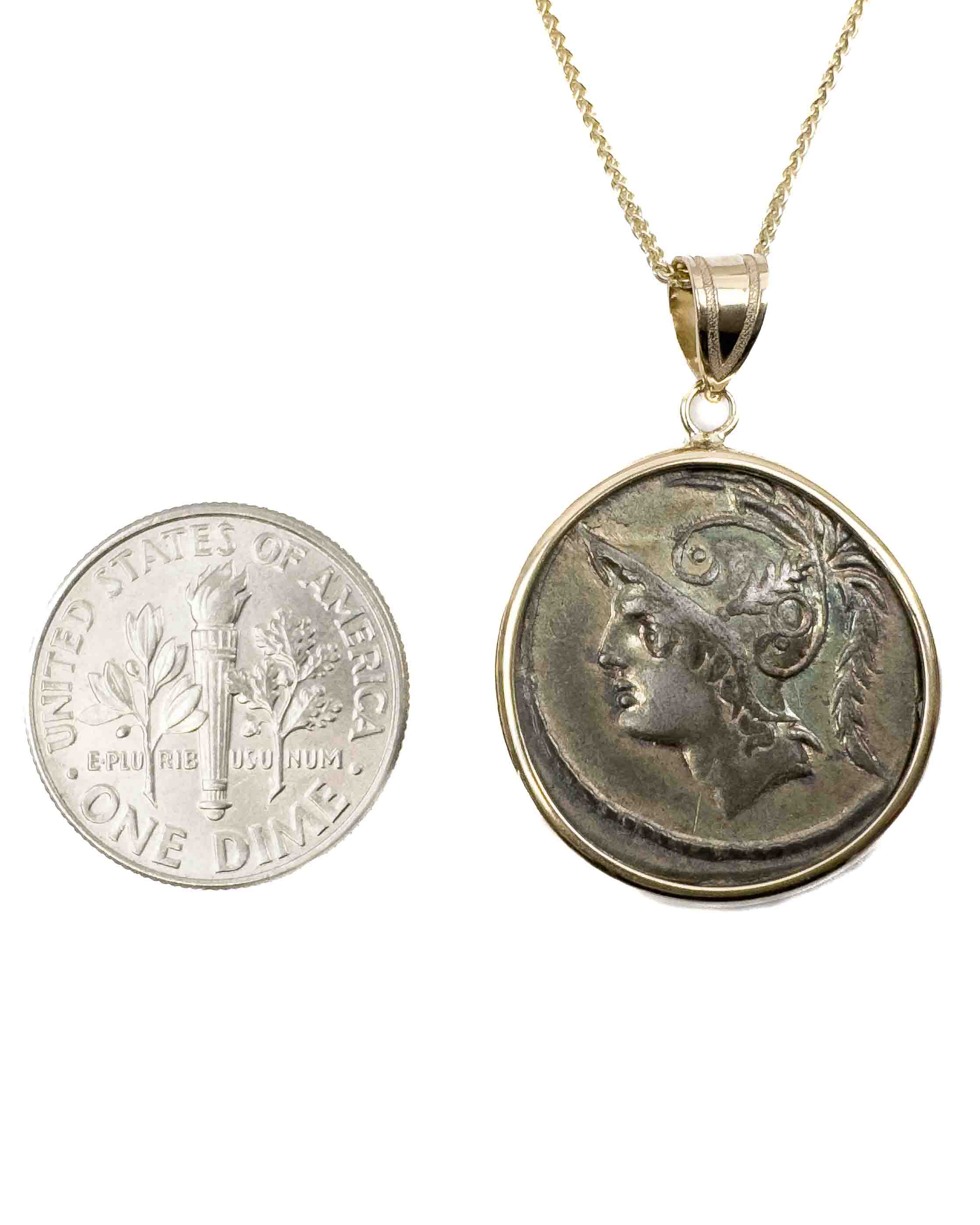 14k Gold Genuine Ancient Roman Coin Pendant Necklace (Mars; 103 B.C.)