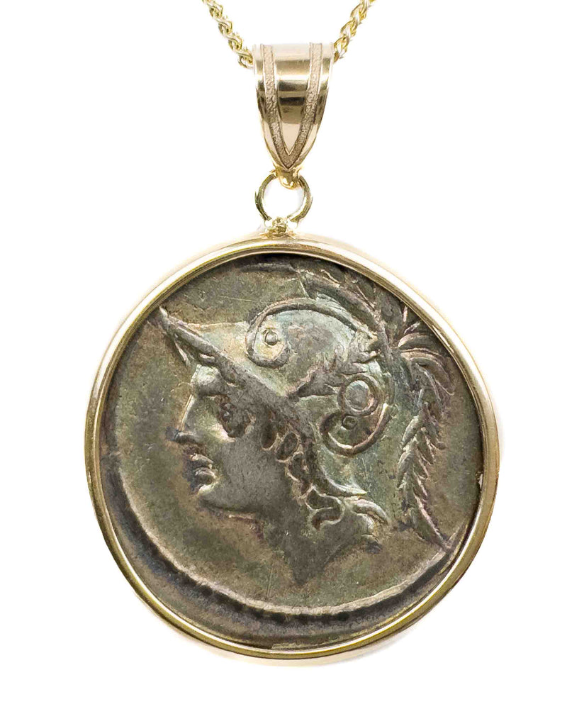 14k Gold Genuine Ancient Roman Coin Pendant Necklace (Mars; 103 B.C.)
