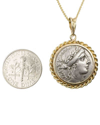 14k Gold Genuine Ancient Roman Coin Pendant Necklace (Salus; 49 B.C.)
