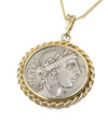 14k Gold Genuine Ancient Roman Coin Pendant Necklace (Salus; 49 B.C.)
