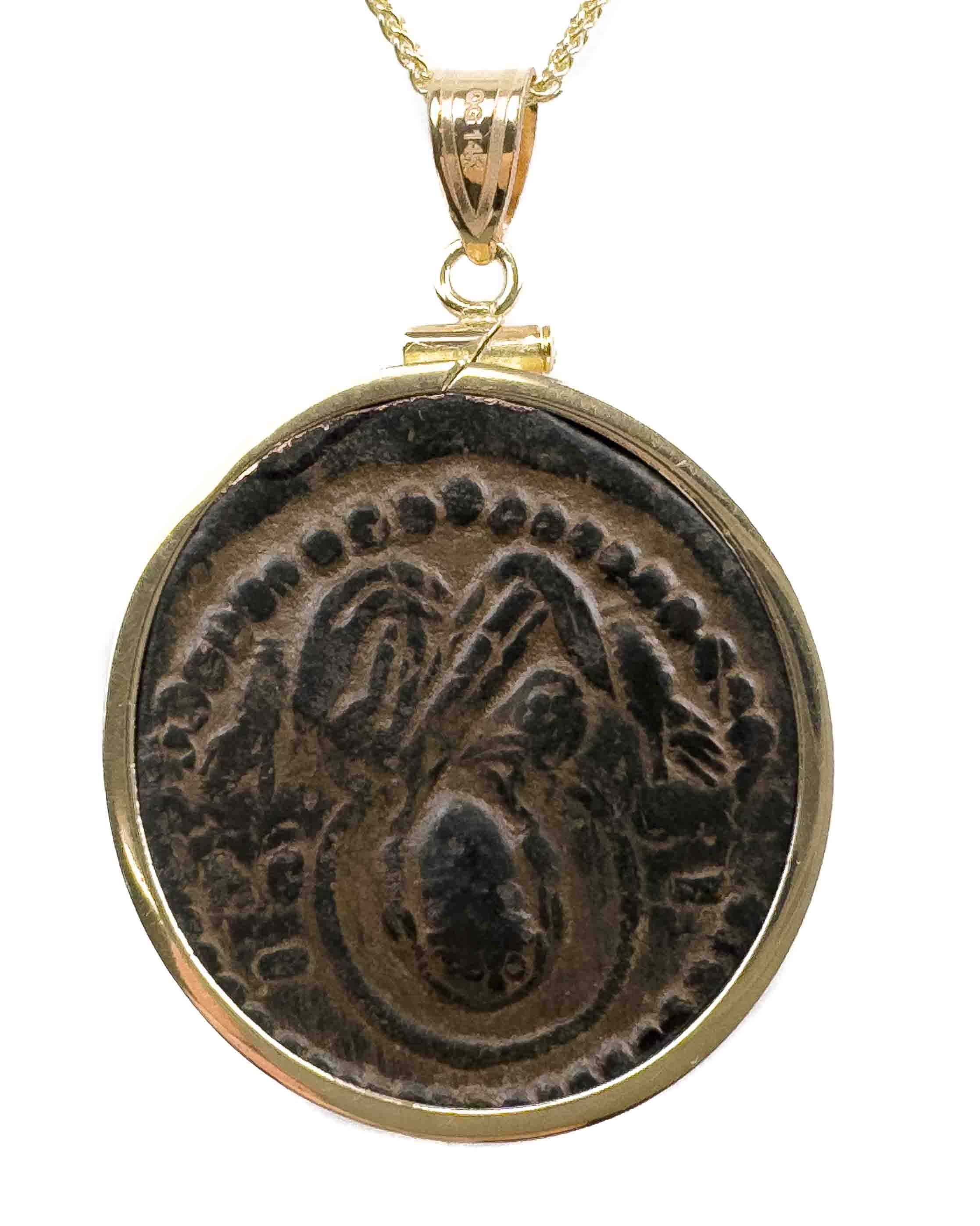 14k Gold Genuine Ancient Byzantine Coin Necklace (Jesus Christ; 1023-1028 A.D.)