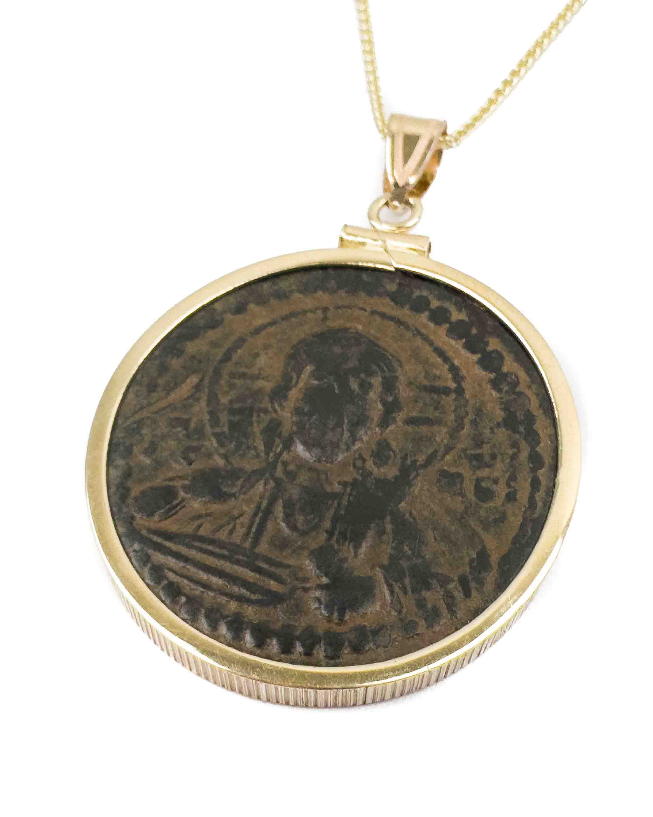 14k Gold Genuine Ancient Byzantine Coin Necklace (Jesus Christ; 1023-1028 A.D.)