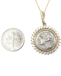 14k Gold & Diamond Genuine Ancient Greek Coin Necklace (Artemis; 125-90 B.C.)
