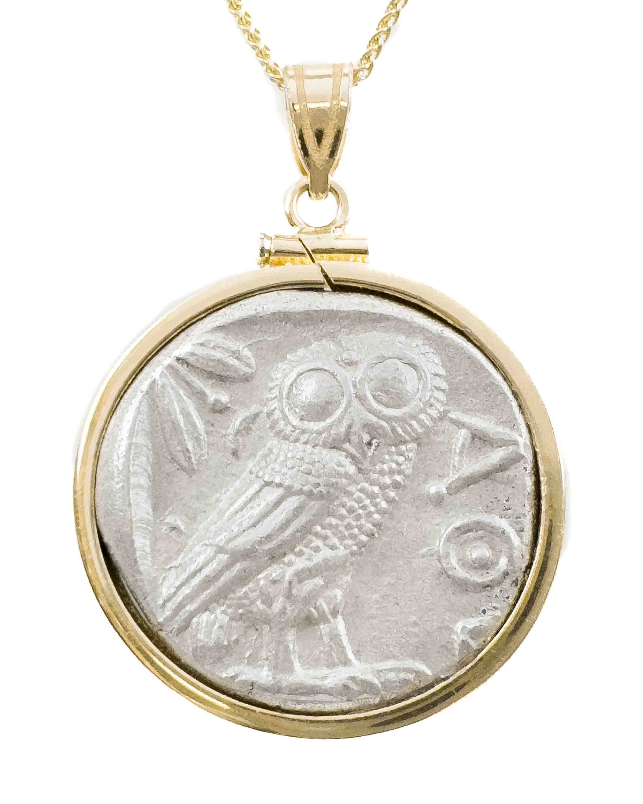 Ancient Greek Pegasus & Athena Silver Stater 350 BC White Gold Pendant -  Cannon Beach Treasure Company