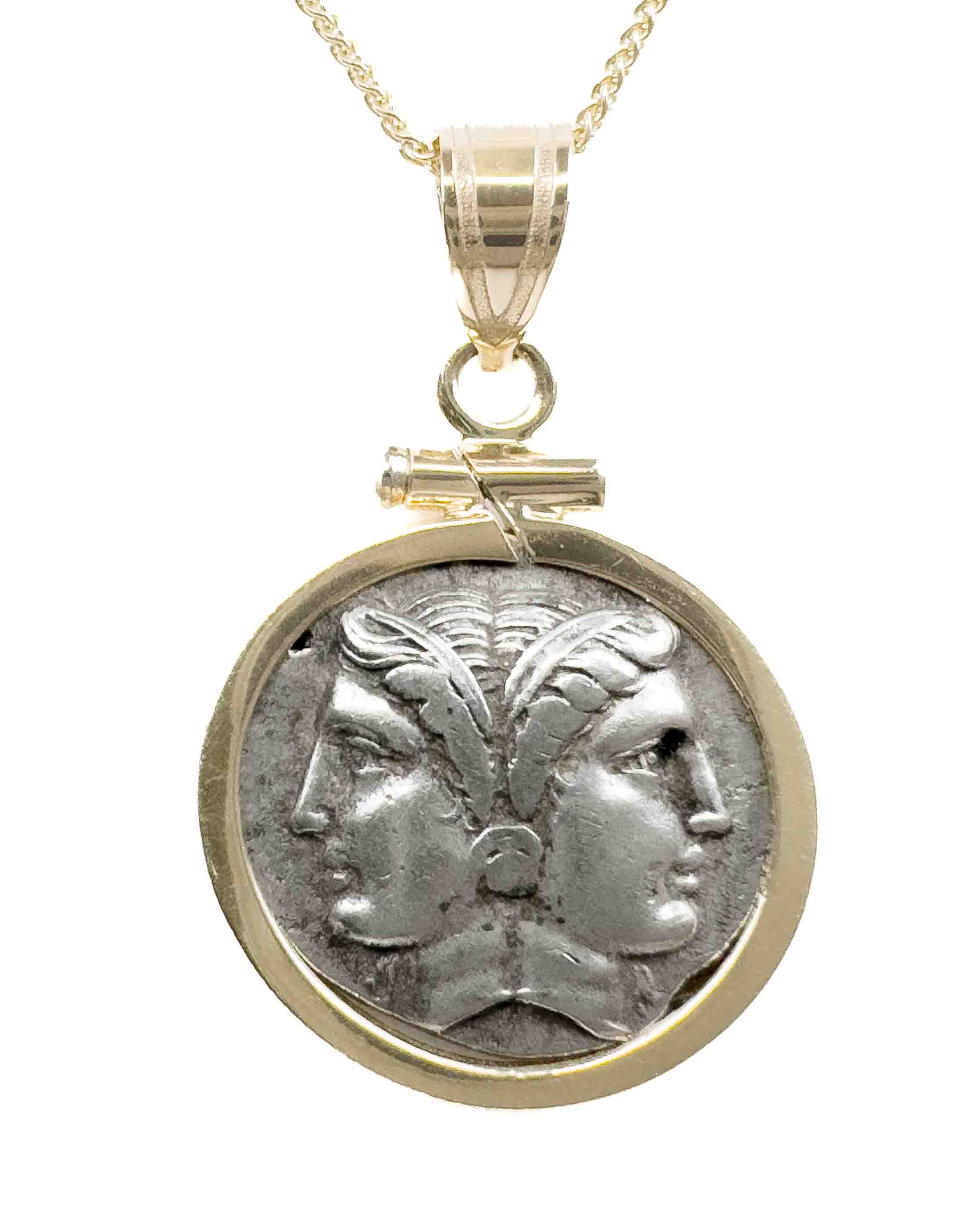14k Gold Genuine Ancient Greek Coin Necklace (Janus/Athena; 400-201 B.C.)