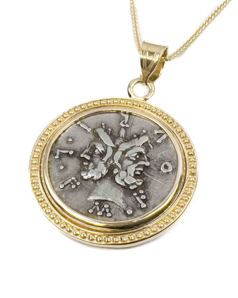14k Gold Genuine Ancient Roman Coin Necklace (Janus; 120 B.C.)