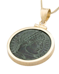 14k Gold Genuine Ancient Roman Coin Necklace (Constantine the Great 306-337 A.D.)