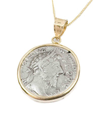 14k Gold Genuine Ancient Roman Coin Necklace (Marcus Aurelius; 169-170 A.D.)