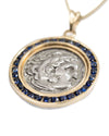 14k Gold & Sapphire Genuine Ancient Greek Coin Necklace (Alexander; 336-323 B.C.)
