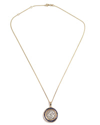 14k Gold & Sapphire Genuine Ancient Greek Coin Necklace (Alexander; 336-323 B.C.)