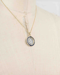 14k Gold & Sapphire Genuine Ancient Greek Coin Necklace (Alexander; 336-323 B.C.)