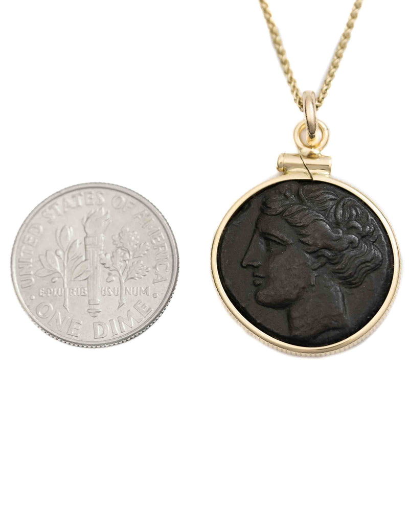 14k Gold Genuine Ancient Greek Coin Necklace (Persephone; 275-215 B.C.)