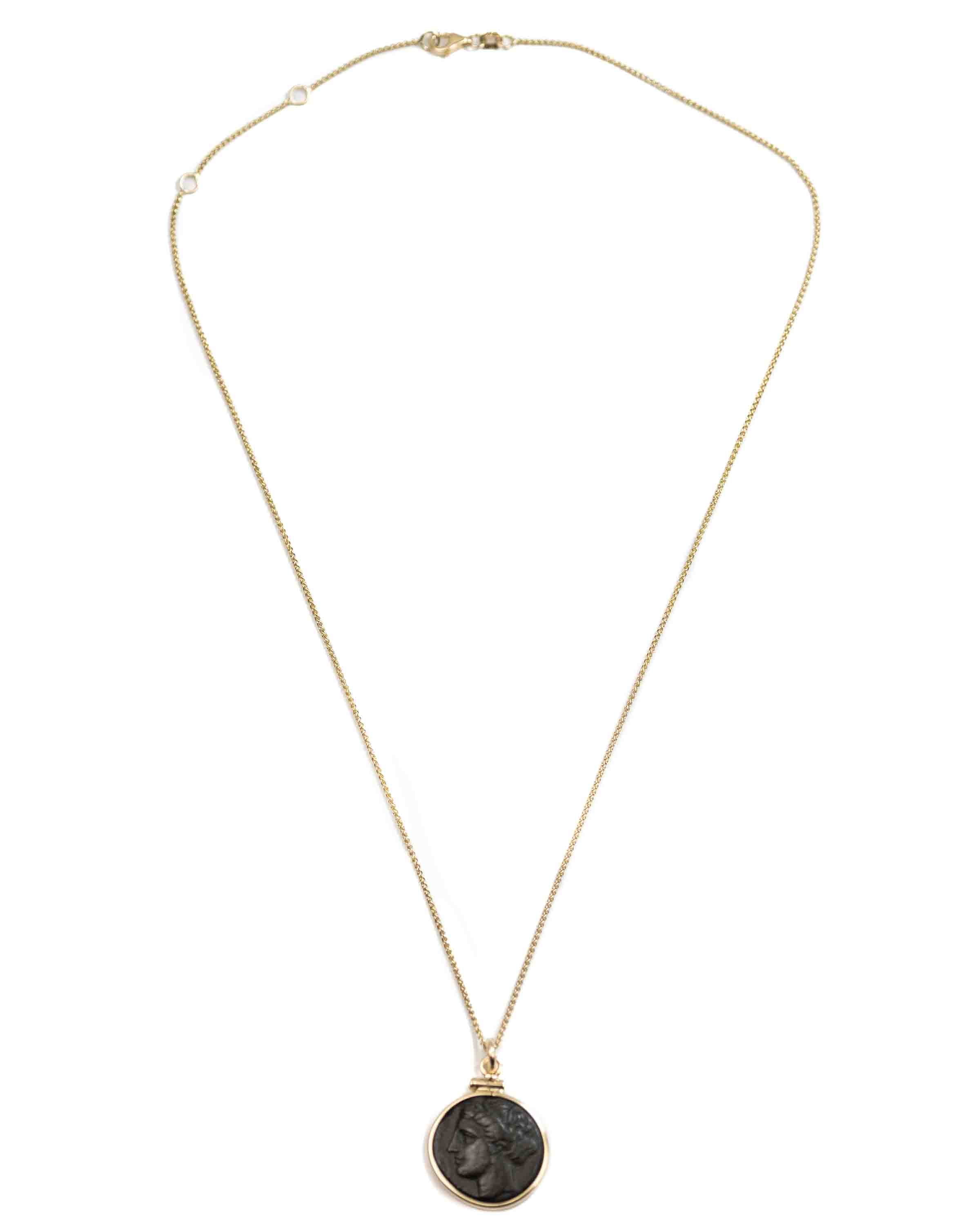 14k Gold Genuine Ancient Greek Coin Necklace (Persephone; 275-215 B.C.)