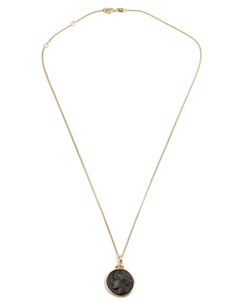 14k Gold Genuine Ancient Greek Coin Necklace (Persephone; 275-215 B.C.)