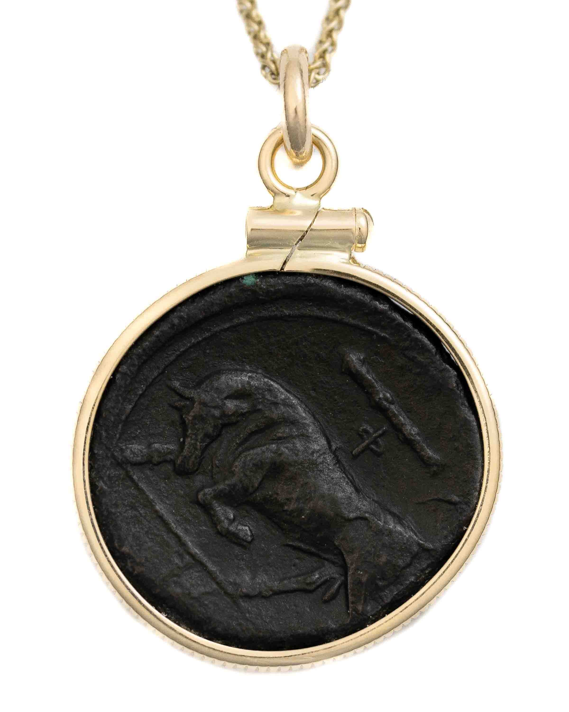 14k Gold Genuine Ancient Greek Coin Necklace (Persephone; 275-215 B.C.)