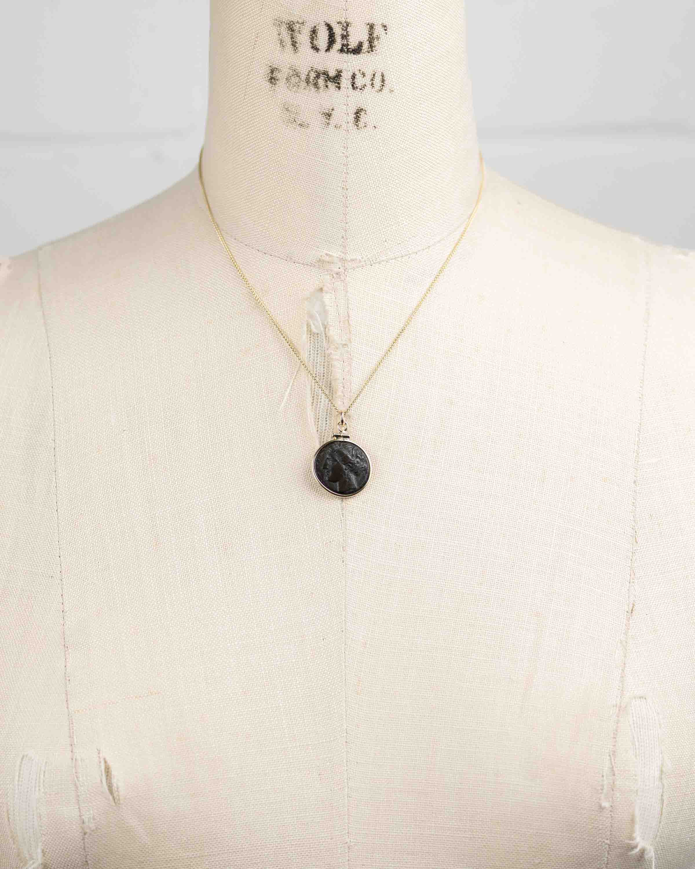 14k Gold Genuine Ancient Greek Coin Necklace (Persephone; 275-215 B.C.)