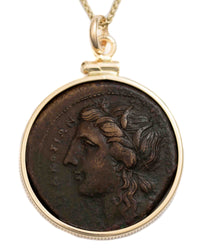14k Gold Genuine Ancient Greek Coin Necklace (Persephone; 317-289 B.C.)