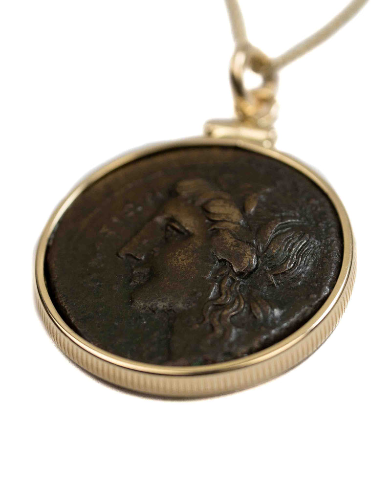14k Gold Genuine Ancient Greek Coin Necklace (Persephone; 317-289 B.C.)