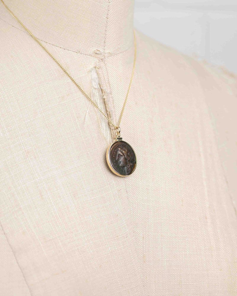 14k Gold Genuine Ancient Greek Coin Necklace (Persephone; 317-289 B.C.)