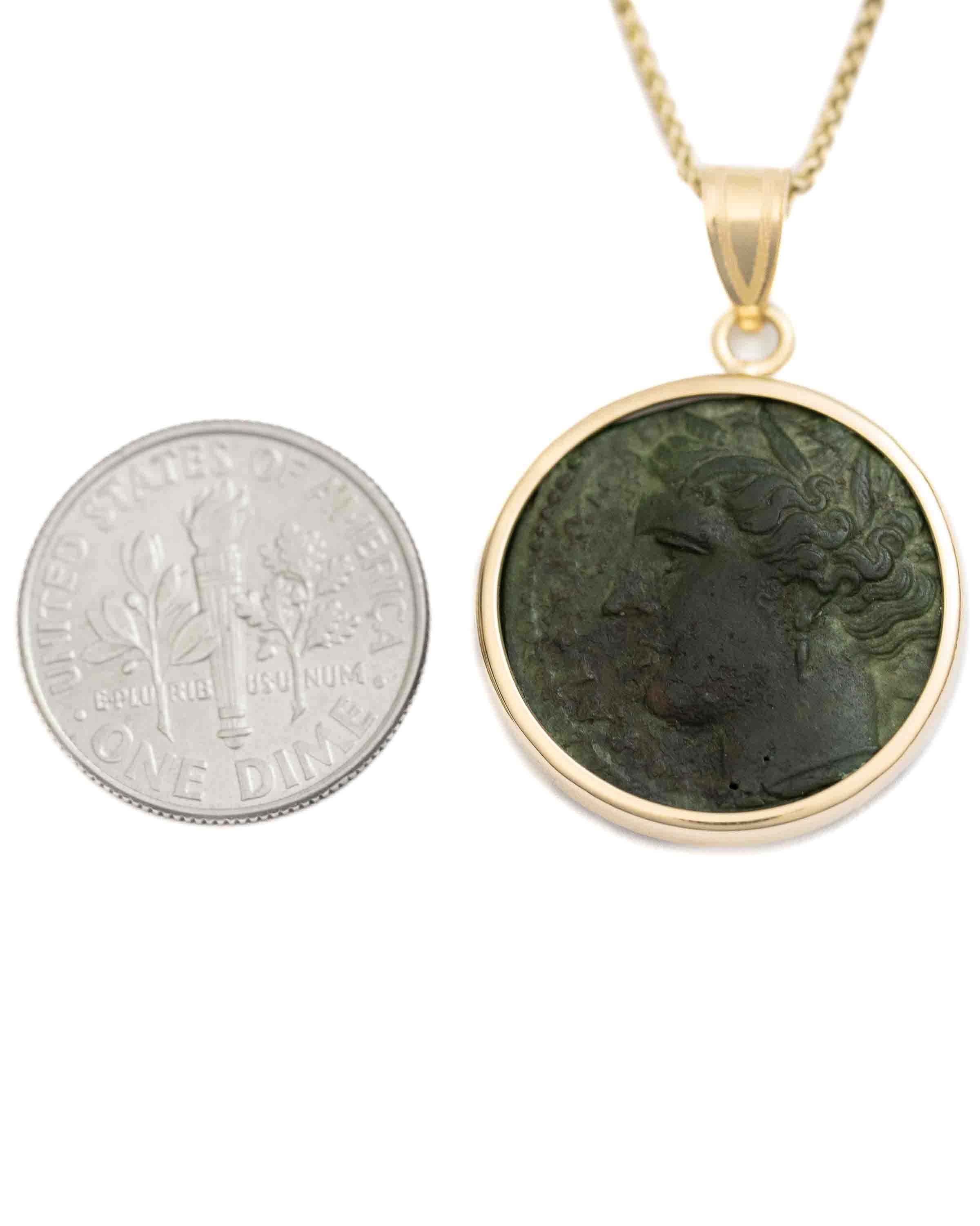 14k Gold Genuine Ancient Greek Coin Necklace (Persephone; 275-215 B.C.)