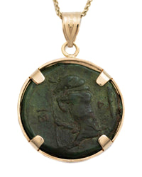14k Gold Genuine Ancient Greek Coin Necklace (Persephone; 275-215 B.C.)