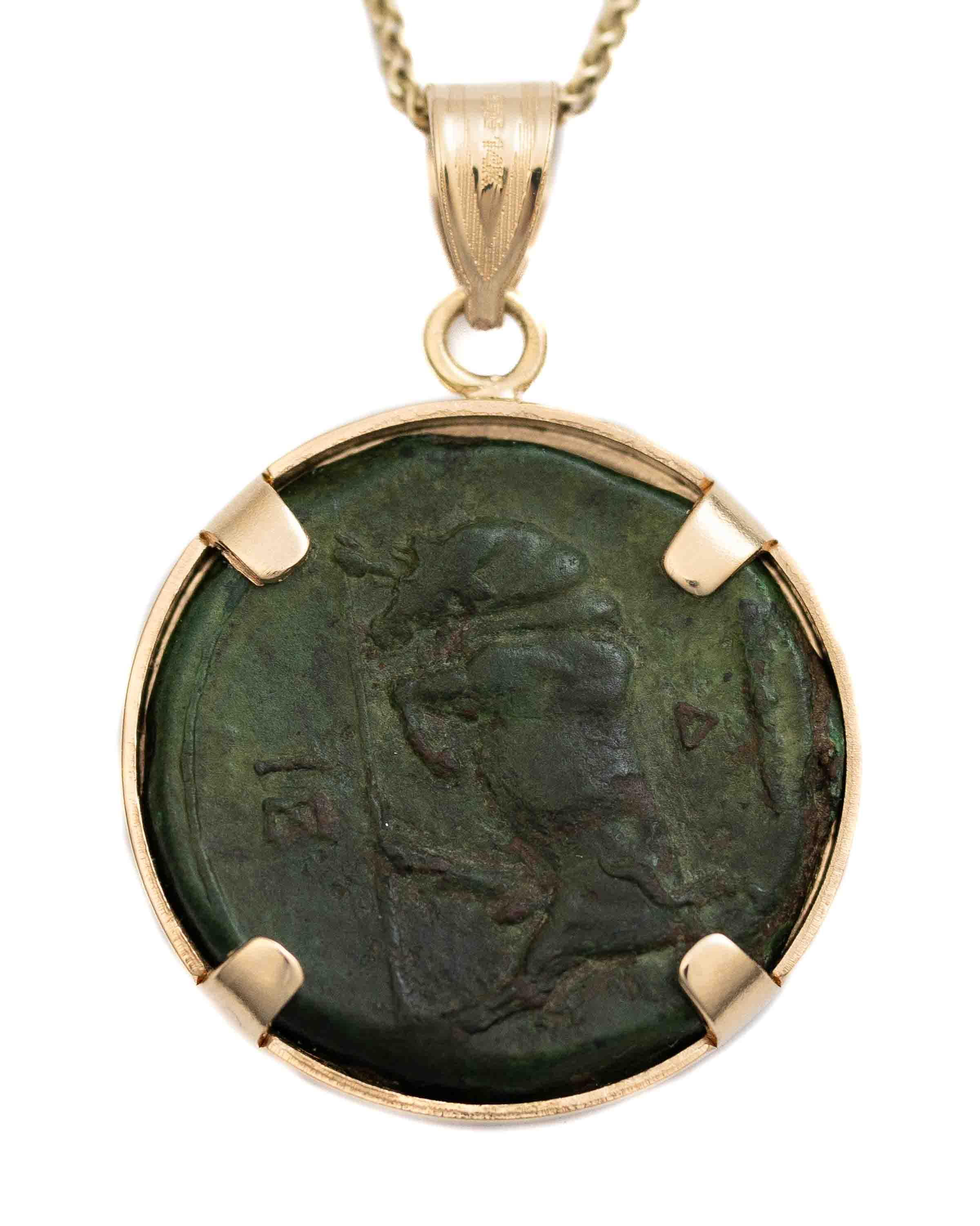 14k Gold Genuine Ancient Greek Coin Necklace (Persephone; 275-215 B.C.)