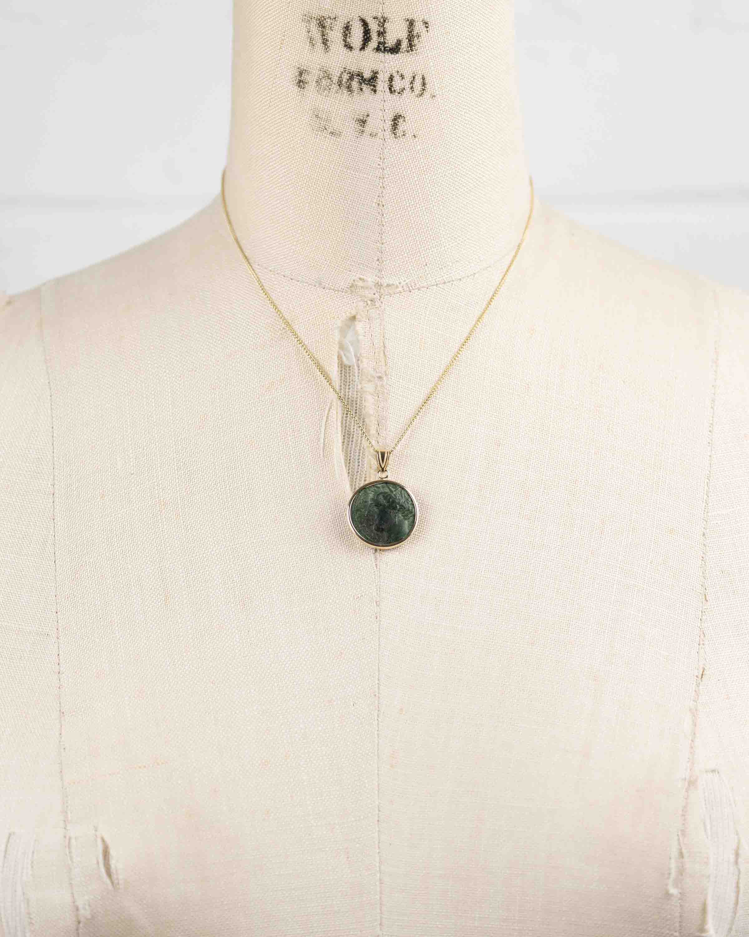 14k Gold Genuine Ancient Greek Coin Necklace (Persephone; 275-215 B.C.)