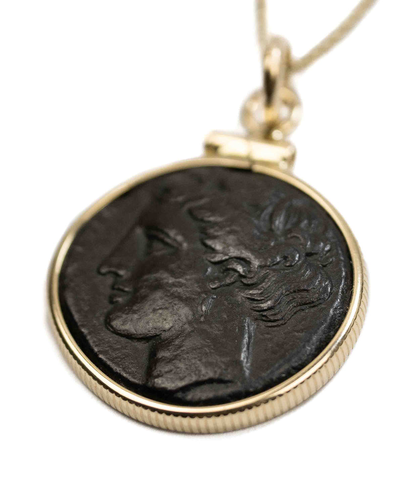 14k Gold Genuine Ancient Greek Coin Necklace (Persephone; 275-215 B.C.)