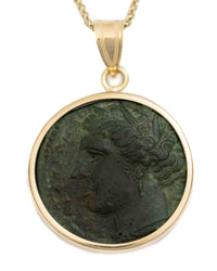14k Gold Genuine Ancient Greek Coin Necklace (Persephone; 275-215 B.C.)