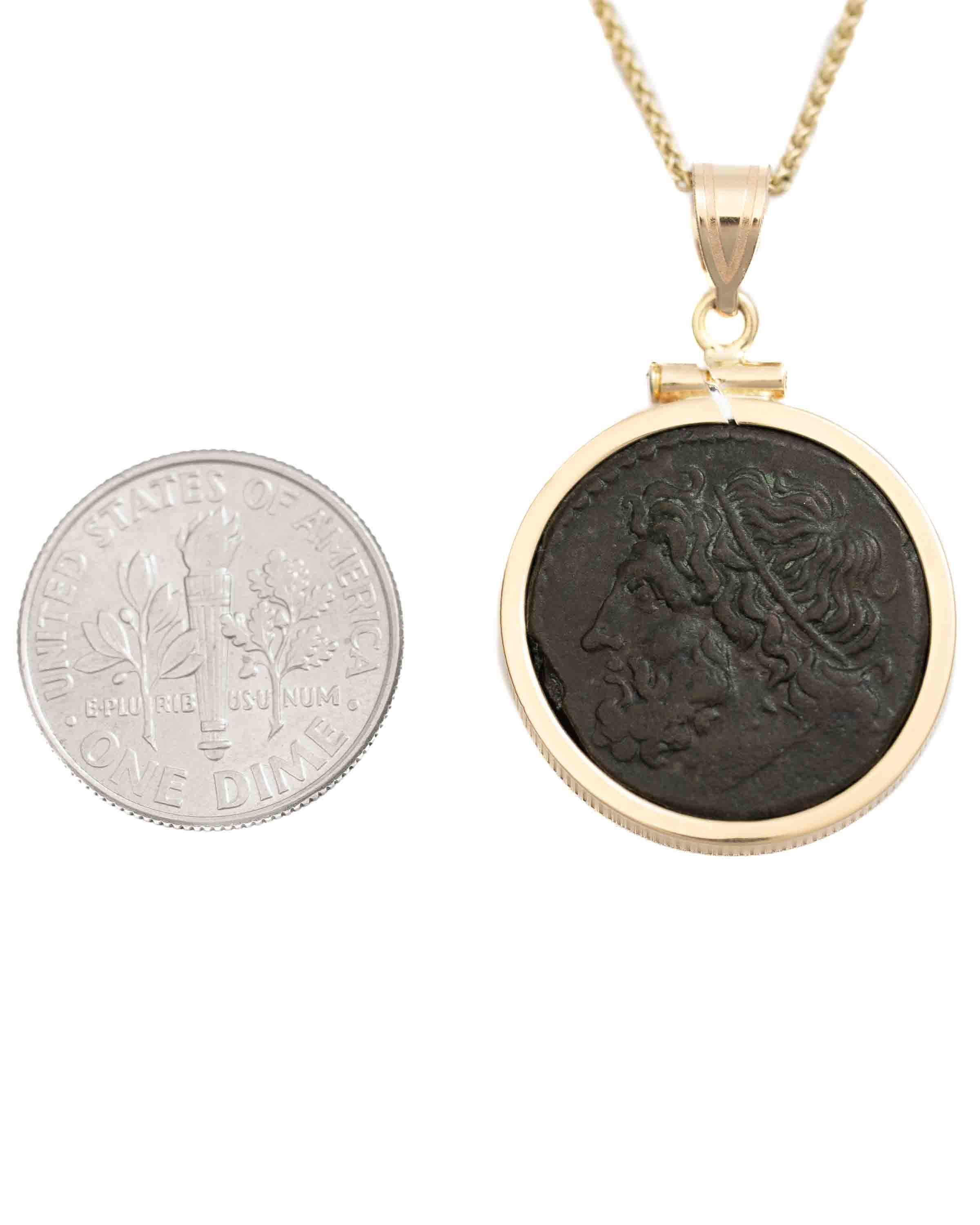 14k Gold Genuine Ancient Greek Coin Necklace (Poseidon; 275-215 B.C.)