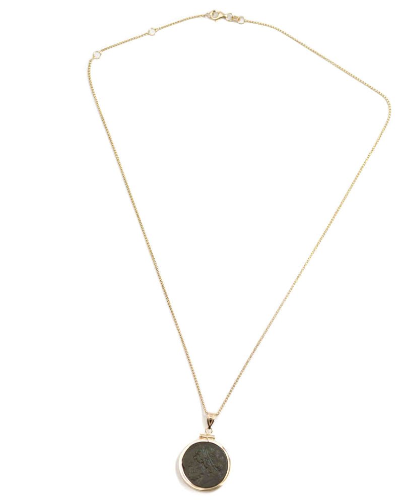 14k Gold Genuine Ancient Greek Coin Necklace (Poseidon; 275-215 B.C.)