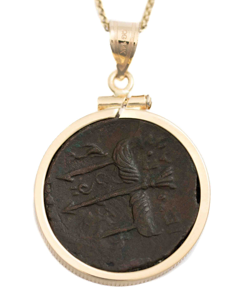 14k Gold Genuine Ancient Greek Coin Necklace (Poseidon; 275-215 B.C.)