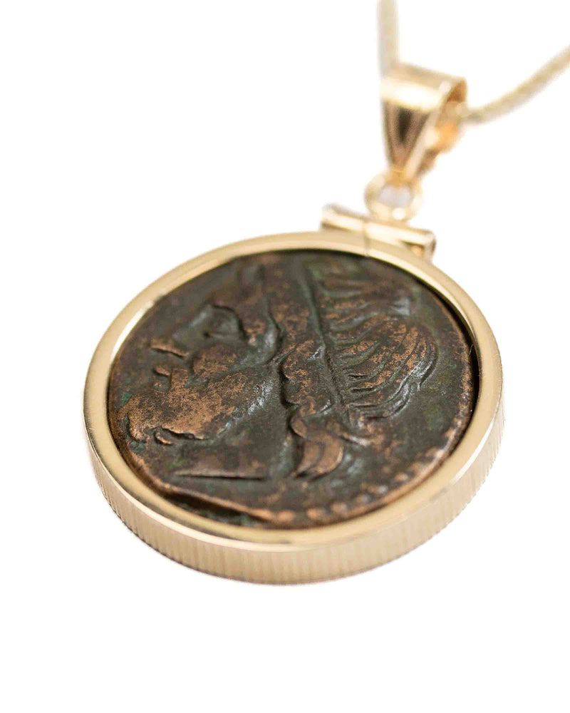 14k Gold Genuine Ancient Greek Coin Necklace (Poseidon; 275-215 B.C.)