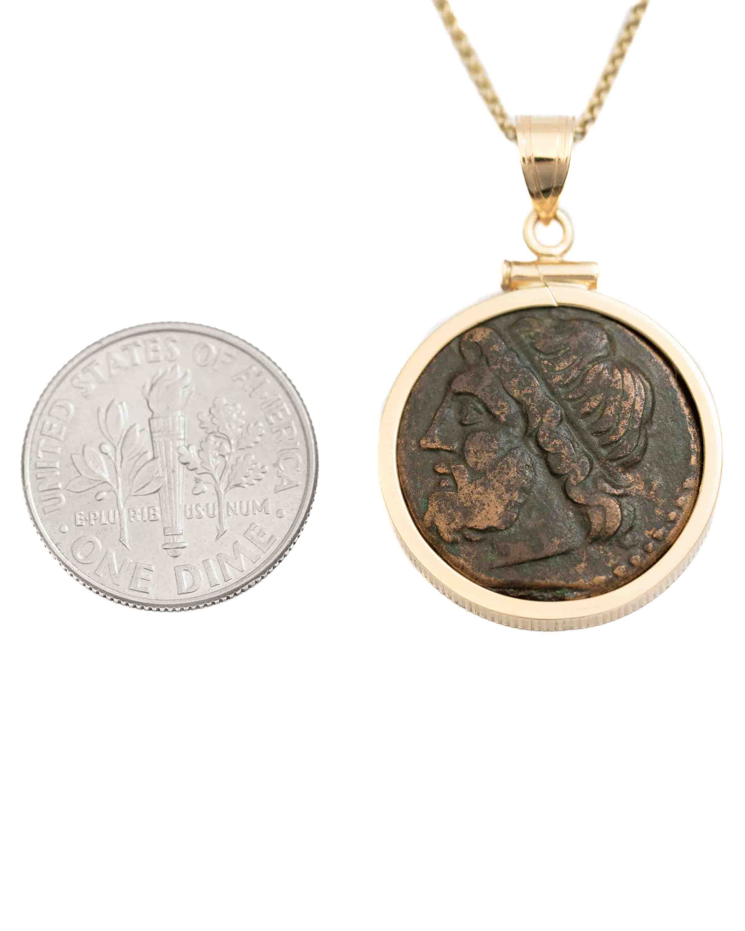 14k Gold Genuine Ancient Greek Coin Necklace (Poseidon; 275-215 B.C.)