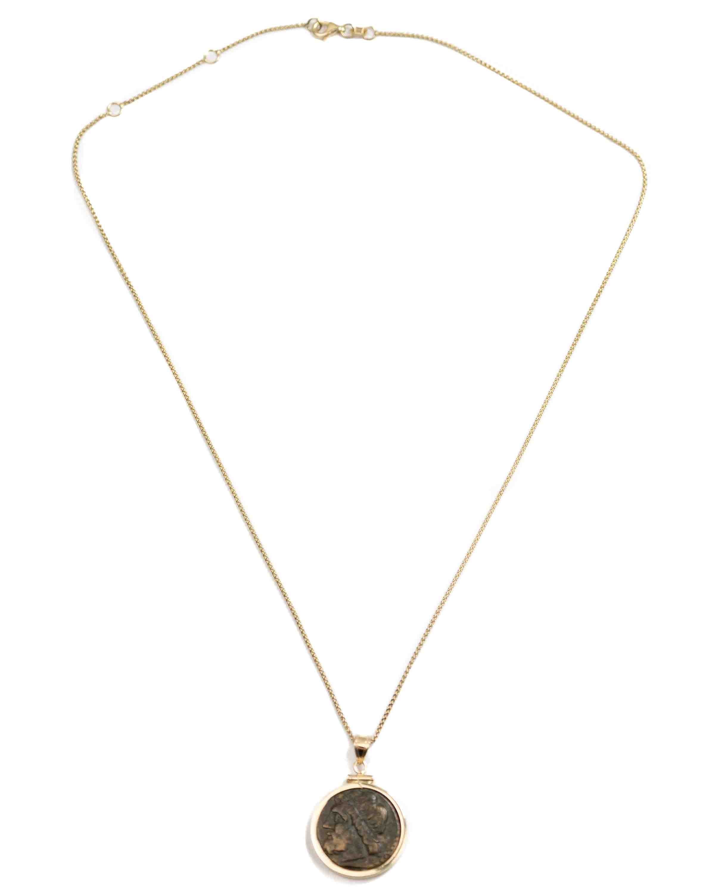 14k Gold Genuine Ancient Greek Coin Necklace (Poseidon; 275-215 B.C.)