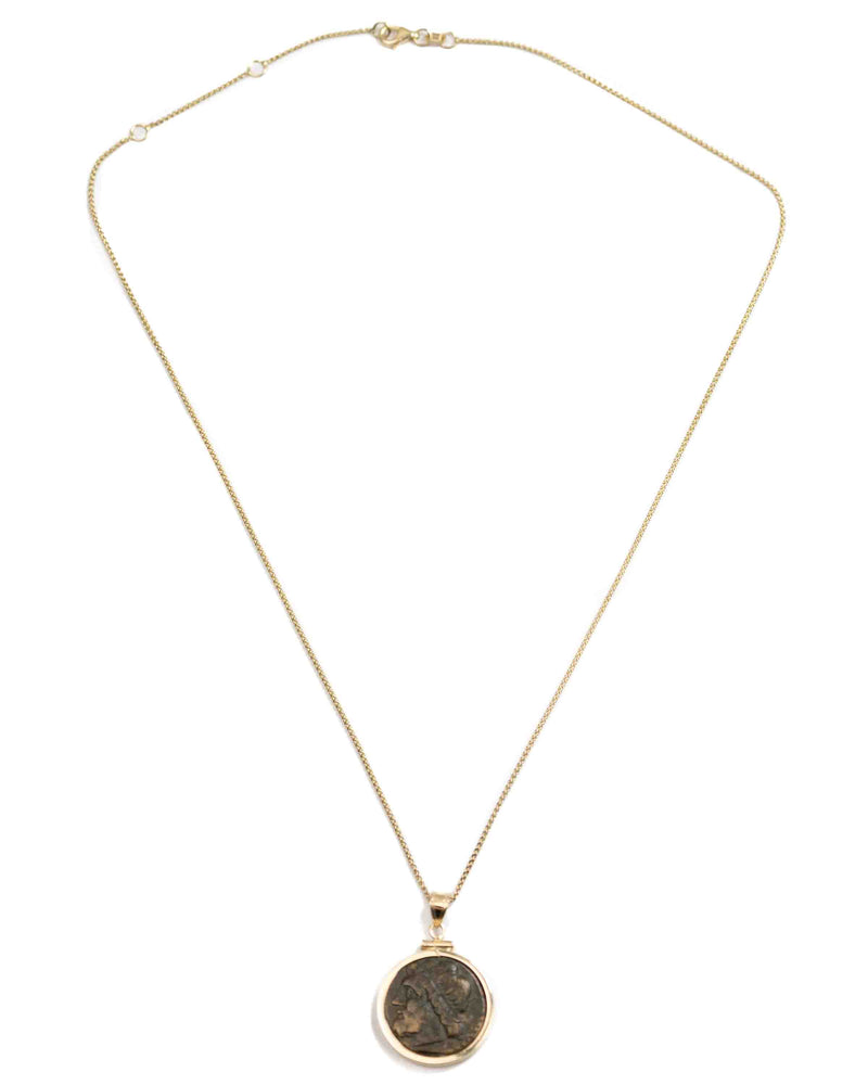 14k Gold Genuine Ancient Greek Coin Necklace (Poseidon; 275-215 B.C.)