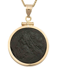 14k Gold Genuine Ancient Greek Coin Necklace (Poseidon; 275-215 B.C.)