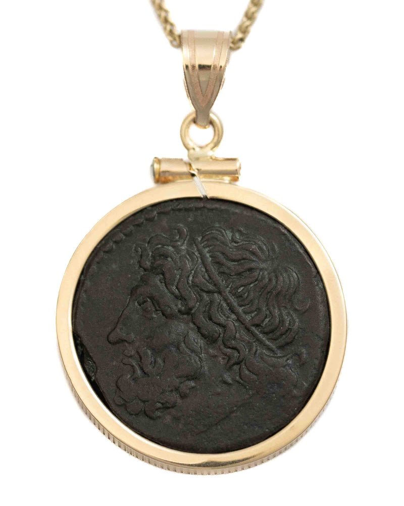 14k Gold Genuine Ancient Greek Coin Necklace (Poseidon; 275-215 B.C.)