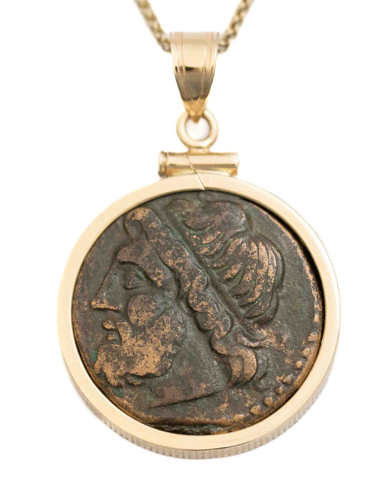14k Gold Genuine Ancient Greek Coin Necklace (Poseidon; 275-215 B.C.)